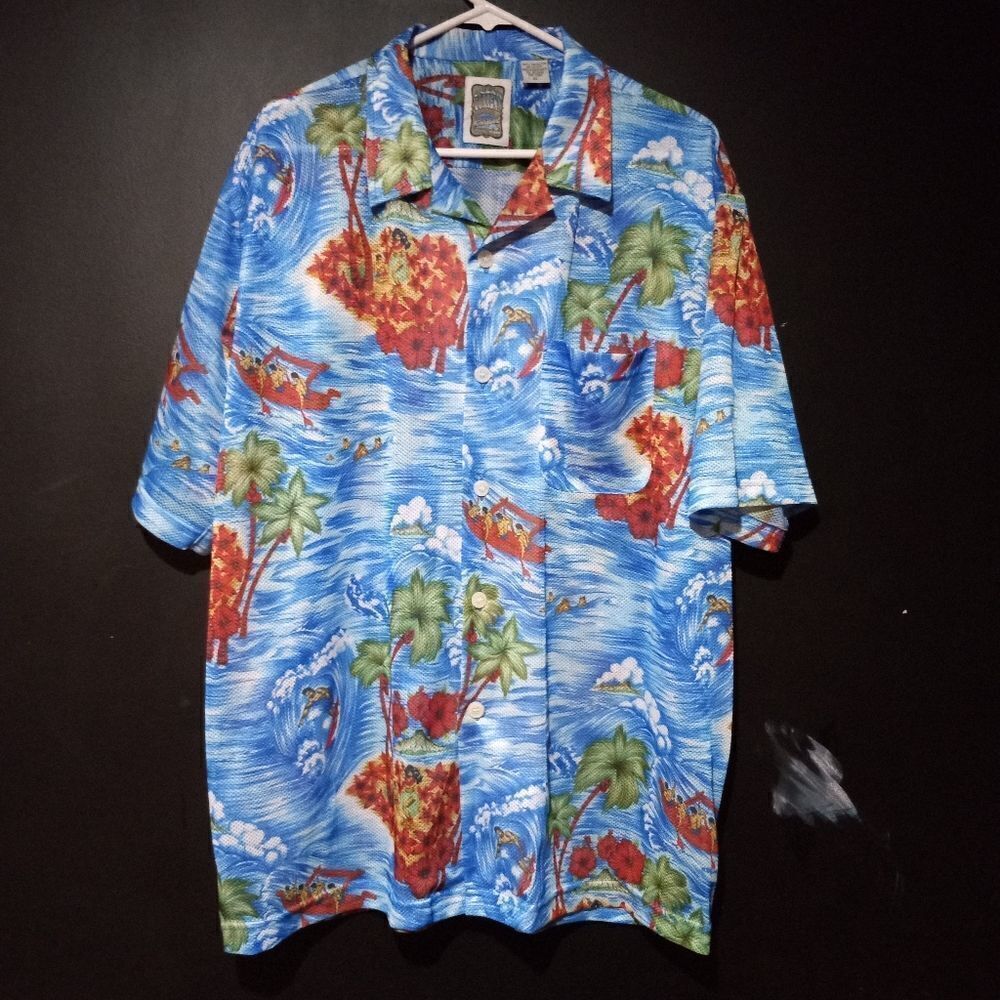 Vintage “Ocean Currents” original special brand aloha shirt